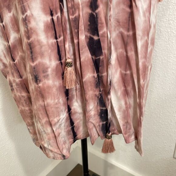 olivaceous tie dye coverup dress with lace front and tassles | size S | NWOT - Picture 4 of 7
